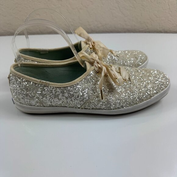 Keds X Kate Spade New York Champion Gold Glitter Sneakers US 10 Ribbon Lace Up - Picture 6 of 15